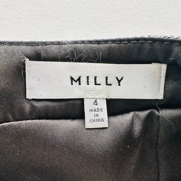 Milly Silver Midi Leather Skirt Size 4 Crinkle Print Knee Length Pencil Business - Picture 3 of 7